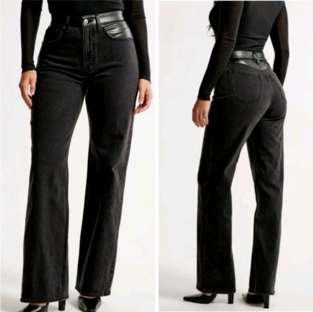 Abercrombie Fitch Jeans Women's 34 The 90s Relaxed High Rise Black Faux Leather